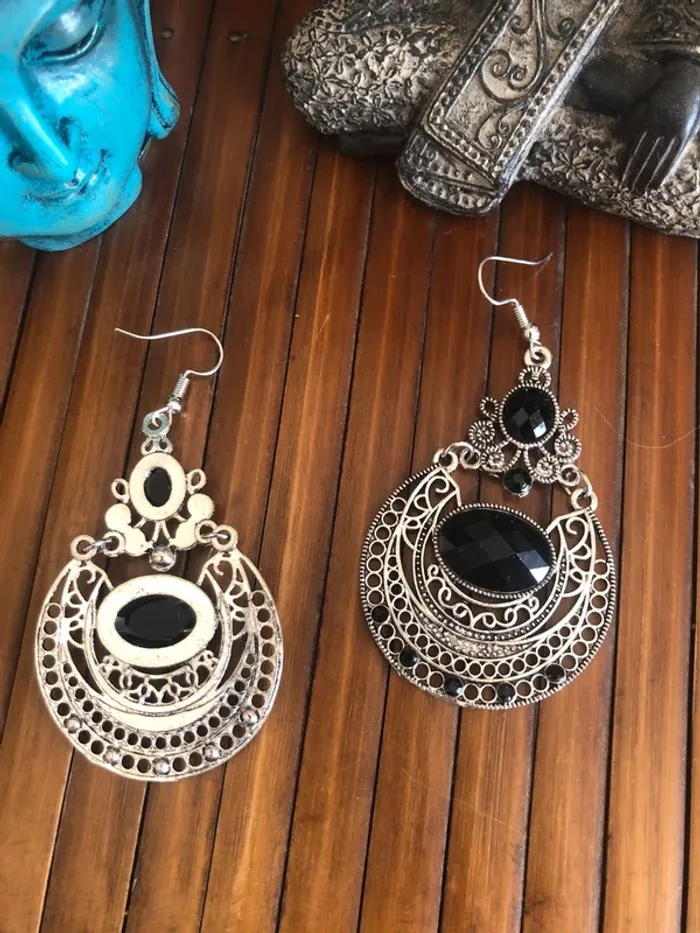 🖤Boucles d’oreilles bohèmes indiennes indian bohemian dangling earrings🖤 - photo numéro 3
