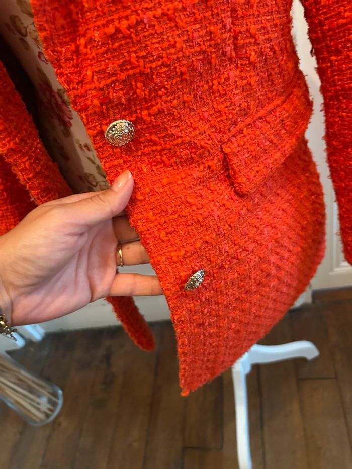 Blazer tweed rouge/orangé - photo numéro 5