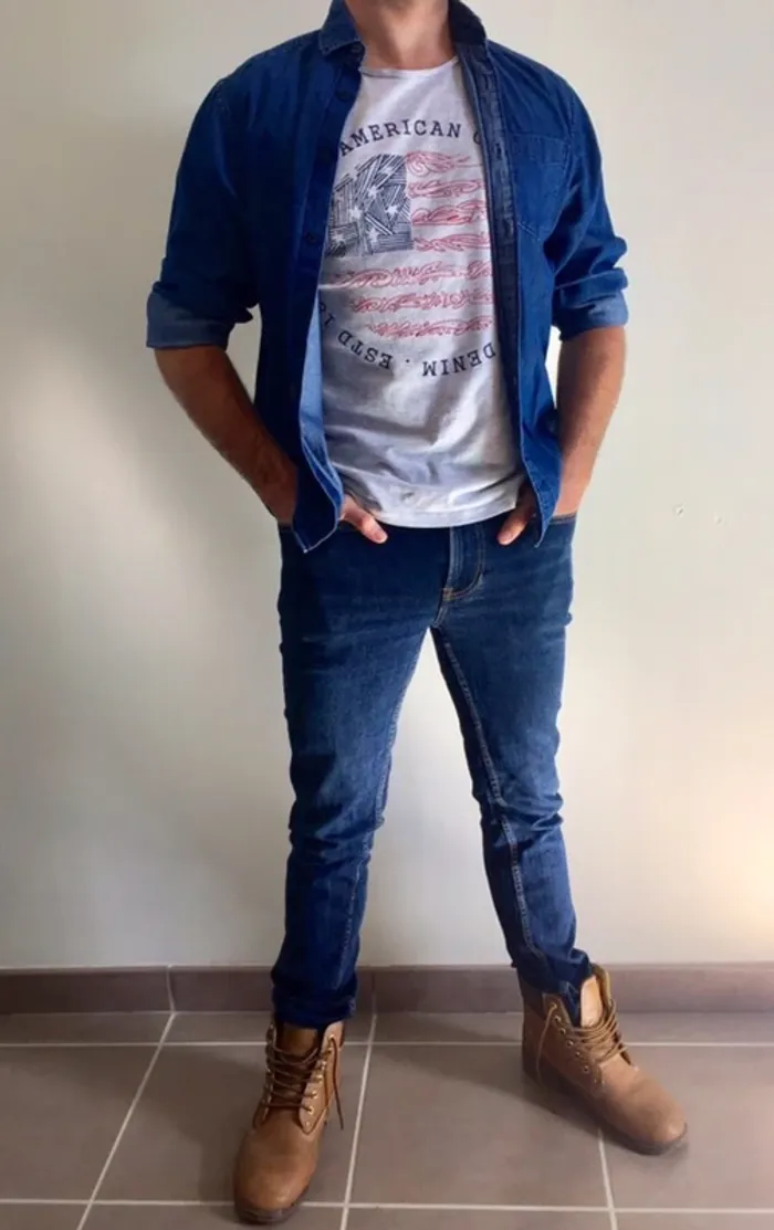 Tee shirt gris chiné avec motifs - photo numéro 3
