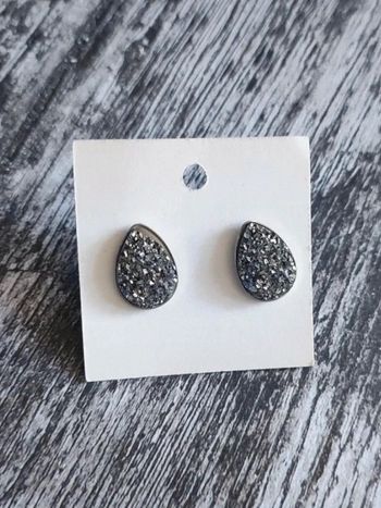 Boucles puces d'oreilles goutte strass argent inox  🇨🇵 Fabrication Artisanale - Ø 12mm