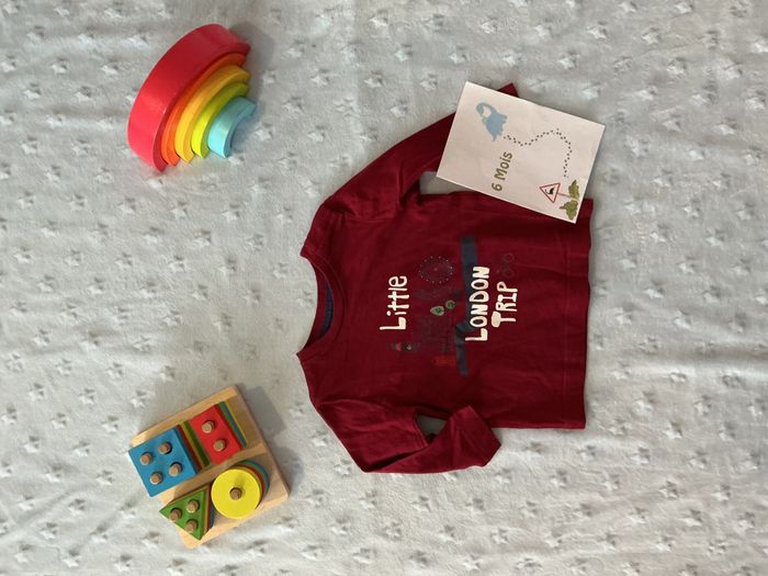 teeshirt manches longues bordeaux dessin et inscription devant 6 mois bout'chou - photo numéro 2