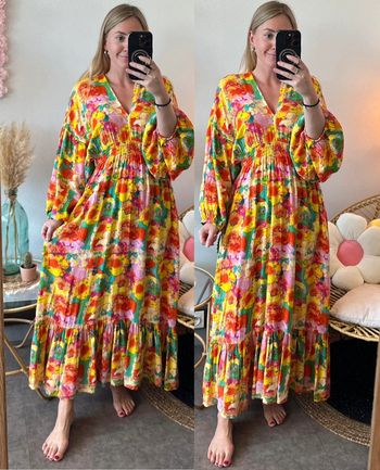 Belle robe longue bohème à motifs fleuris colorés, taille U (36/38) - Gold&Silver