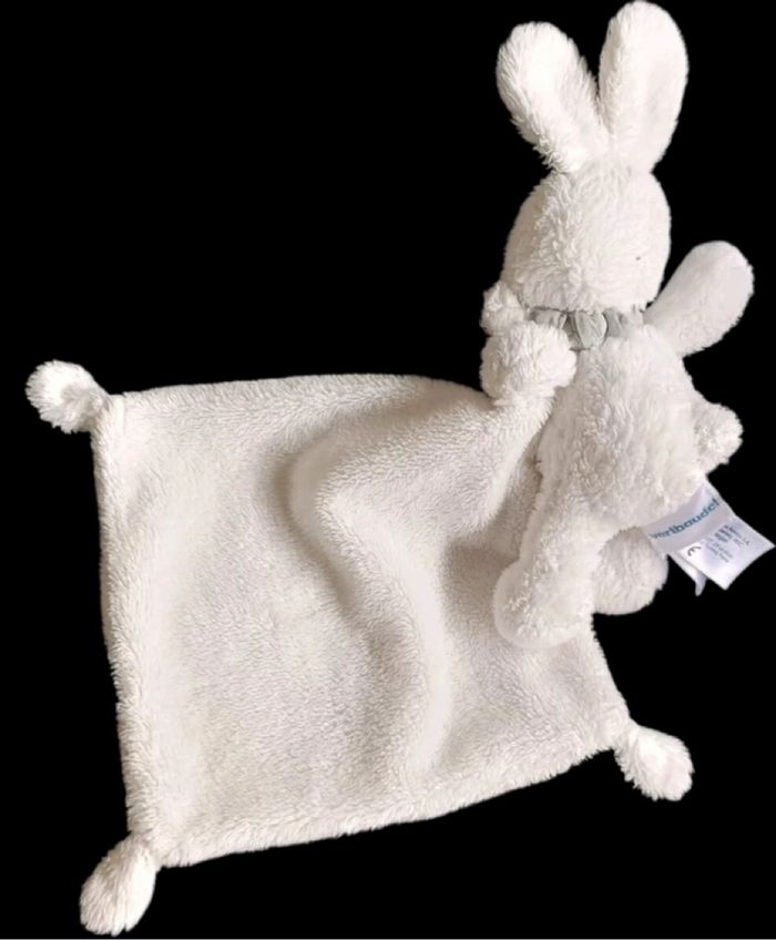 ❤️B1509 Doudou plat mouchoir Lapin Blanc gris étoiles Bandana Vertbaudet - photo numéro 2