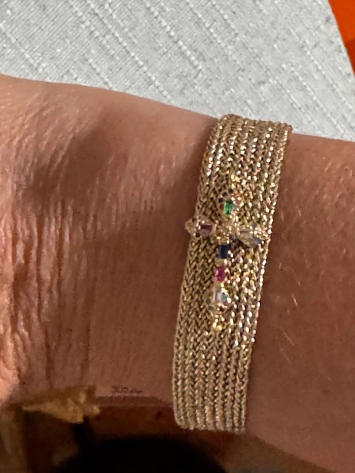 Bracelet manchette fils tissés or réglable croix acier inoxydable or cristaux - photo numéro 2