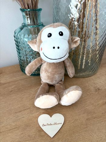 Doudou singe marron beige