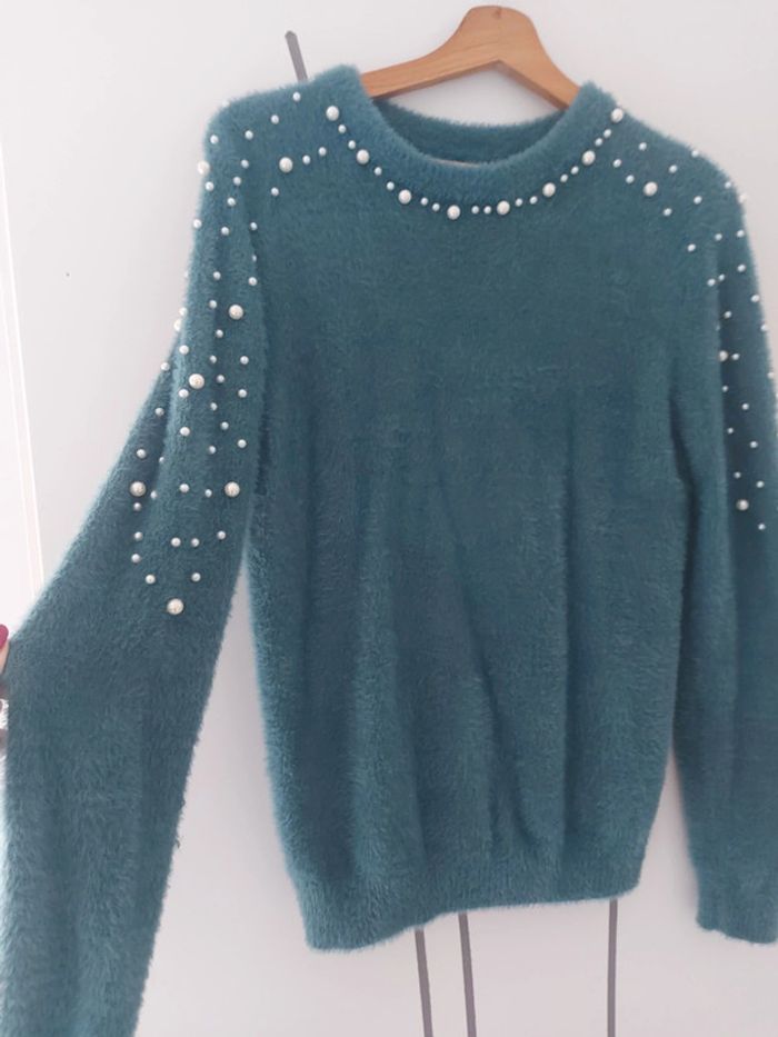 Pull bleu turquoise,  vert à perles shein 38/40 - photo numéro 2