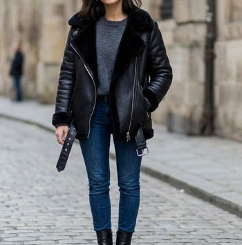 Veste type perfecto / aviateur/biket – effet cuir noir – doublure chaude