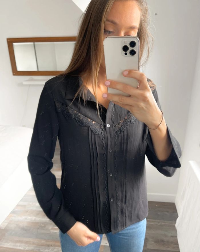 🌟 Chemise blouse manches longues noir avec broderie - photo numéro 4