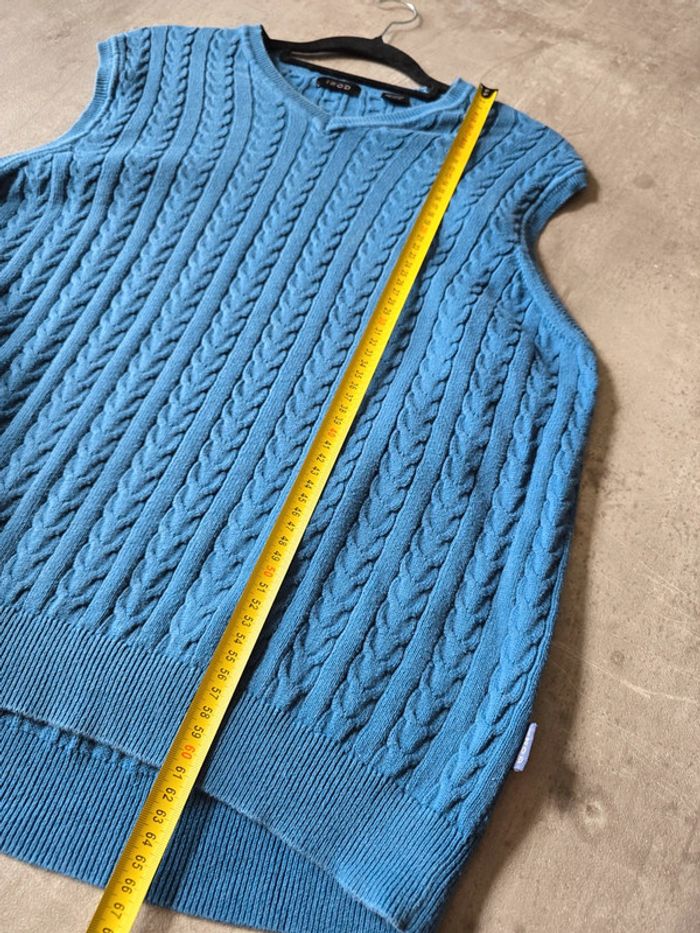 Pull gilet chandail Izod bleu torsadé sans manches taille M - photo numéro 5