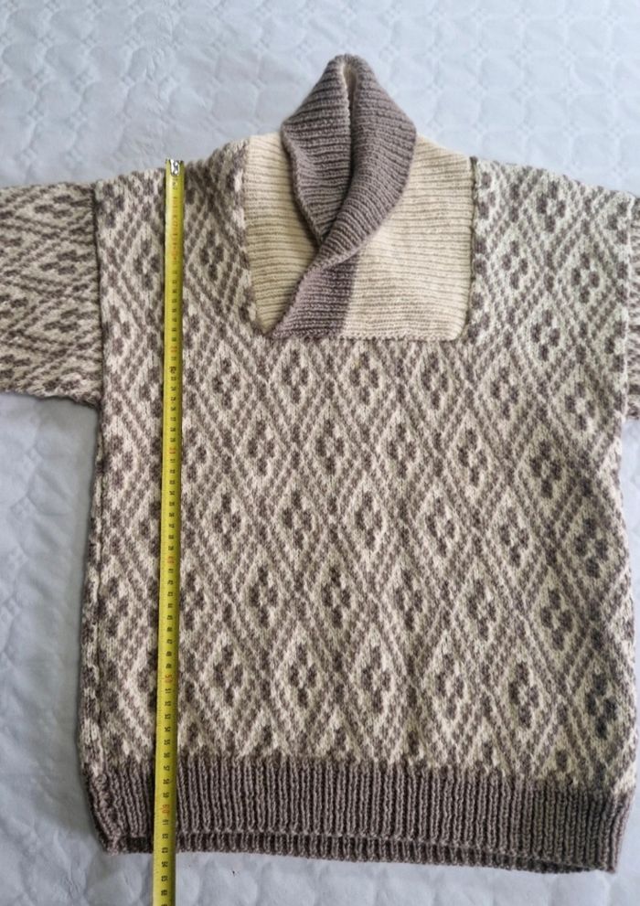 Pull en maille fait main Crème/Taupe Vintage Taille S Homme Pull - photo numéro 3