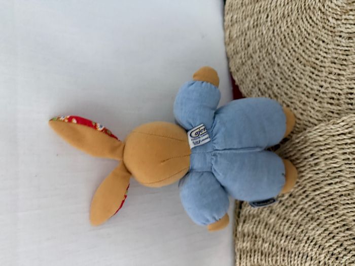 Doudou lapin beige bleu rouge fleurs AJENA - photo numéro 3