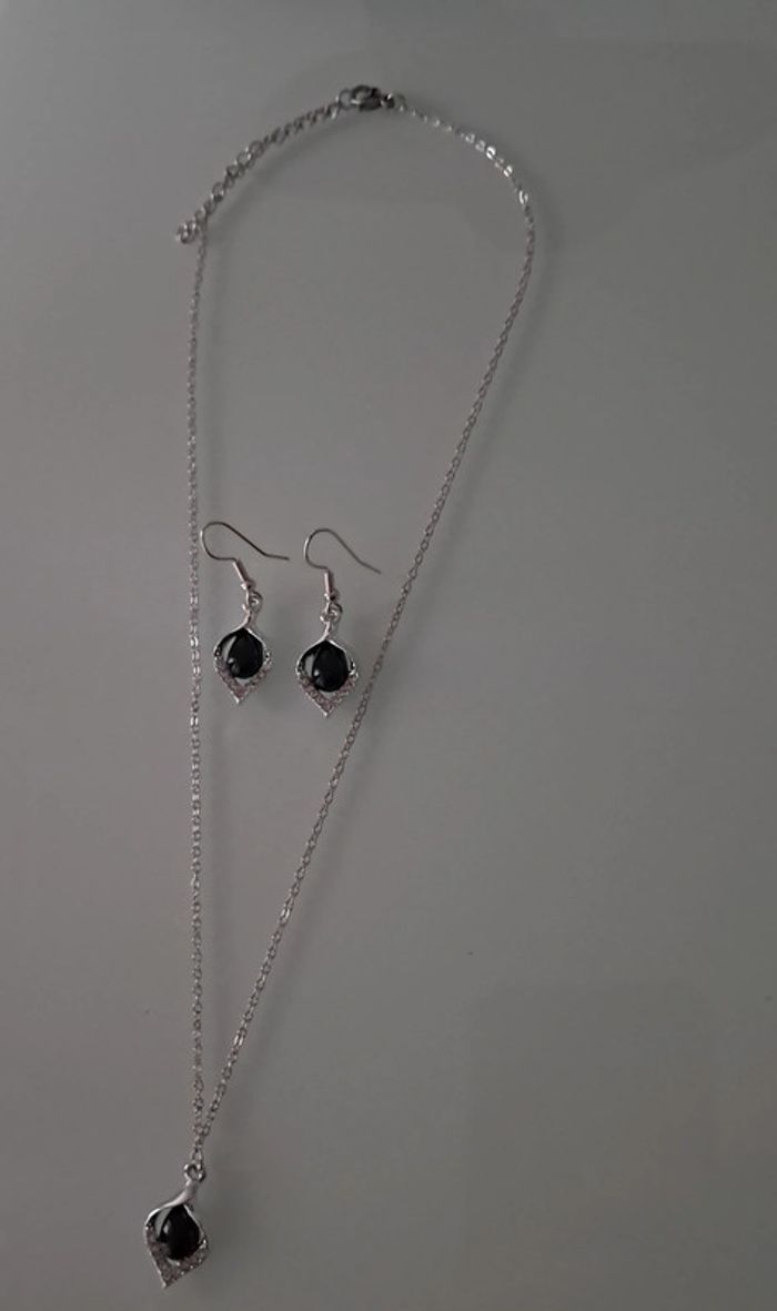 Parure argenté goute noir neuve - photo numéro 6