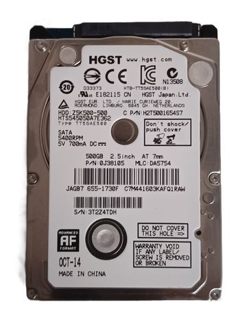 Disque Dur 500Go SATA 2.5 pouces / 5400rpm / HGST Japan / Modèle Z5K500-500