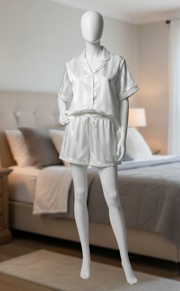 Pyjama satin rayé blanc écru - Style Chic & Confort Doux (Taille M/L)