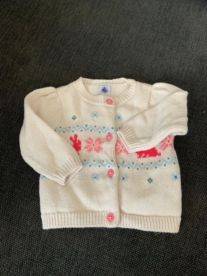 Cardigan petit bateau, laine et coton, 6 mois, comme neuf - photo numéro 2