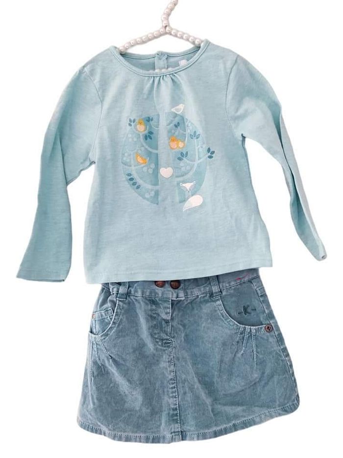 2 ans 23 24 mois fille ensemble teeshirt et jupe côtelé