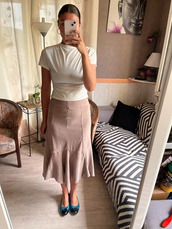 Jupe longue asymétrique daim vintage bohème champêtre western country