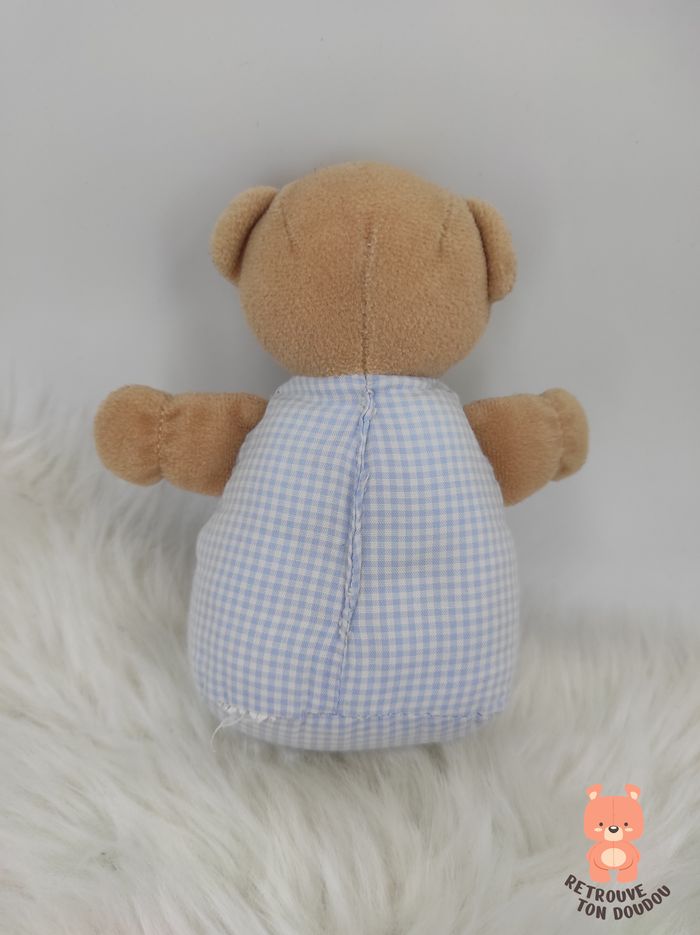 Doudou Ours beige Carreaux Vichy Bleu Blanc DMC - photo numéro 2
