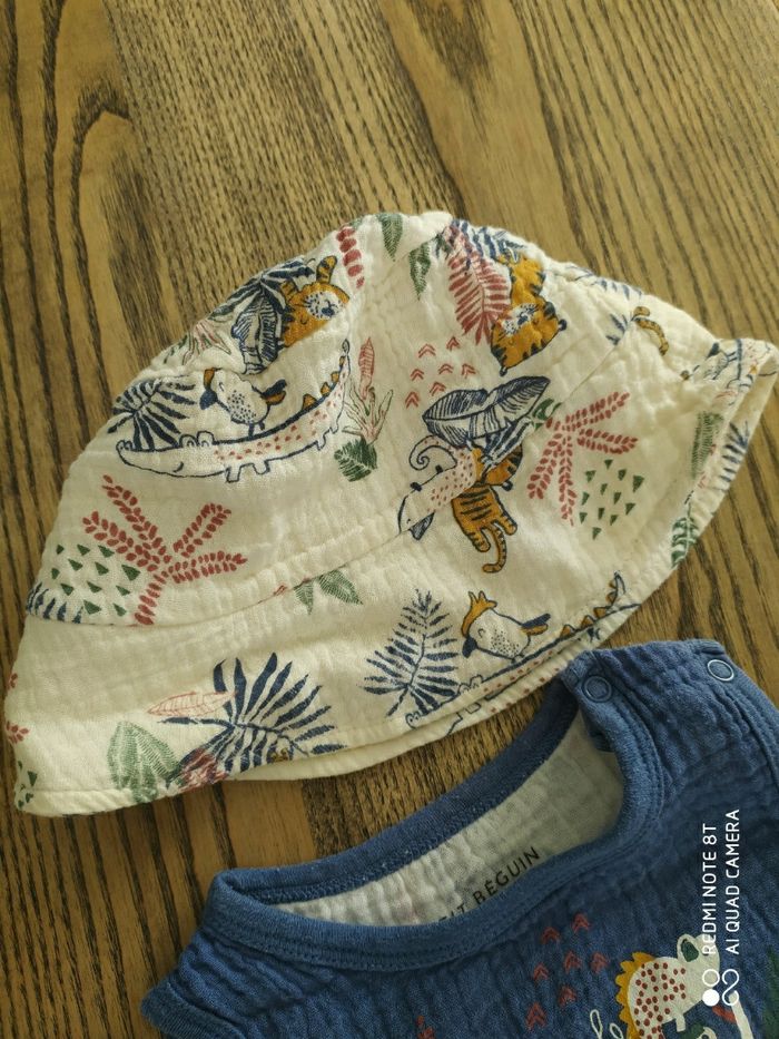 Ensemble  barboteuse et chapeau petit beguin 12mois - photo numéro 5