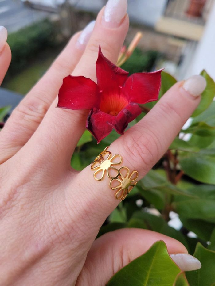 Bague fleur 🌸 ajustable acier - photo numéro 5