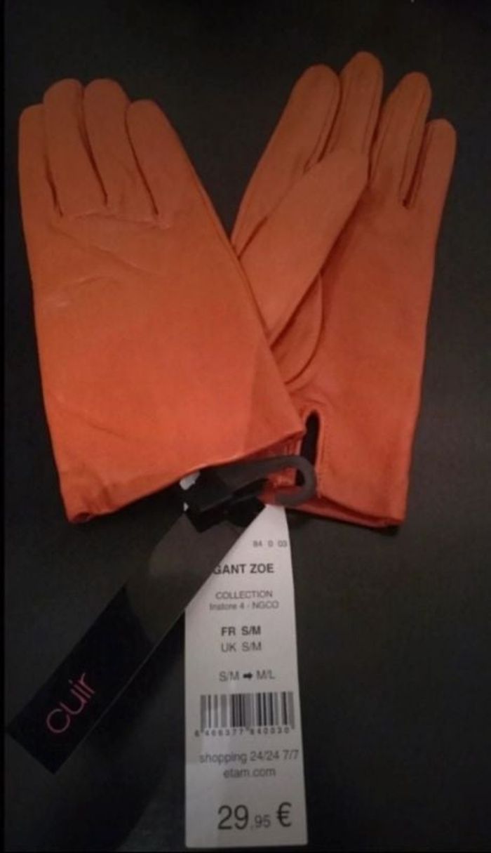 Gants corail en cuir Etam