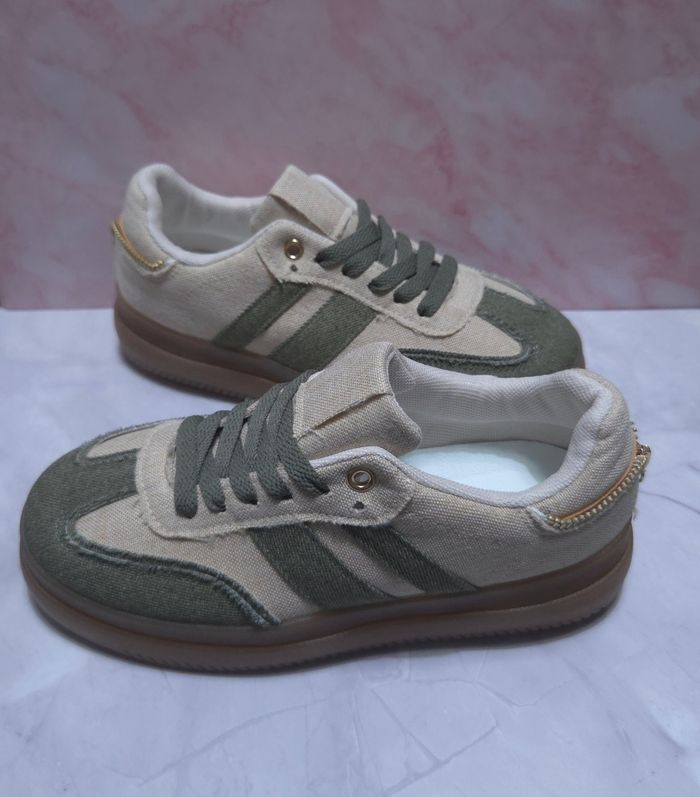 Baskets en toile Kaki et Beige - Style Rétro - Neuves - Taille 36 - photo numéro 2