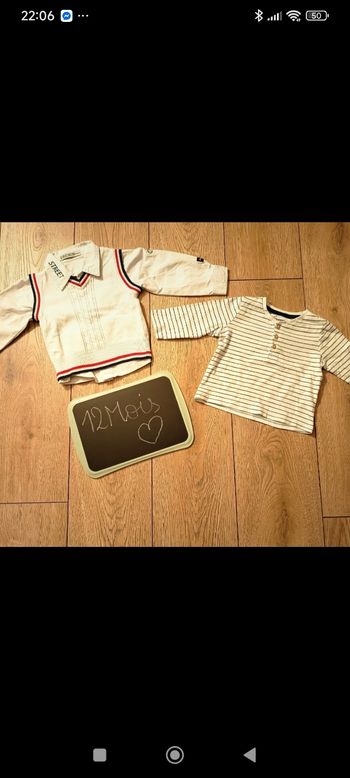 Lot pull-chemise et t-shirt manches longues 12 mois