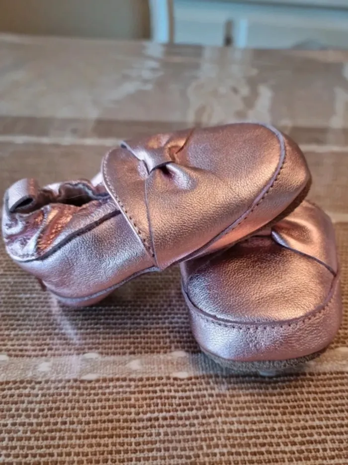 Chaussons cuir bébé rose Melton 0-6 mois