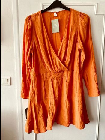 Robe courte manches longues cache-cœur orange taille L H&M