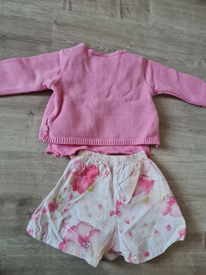 Ensemble #6mois #t-shirt #gilet #jupe/schort# rose# 68cm# fleur - photo numéro 5