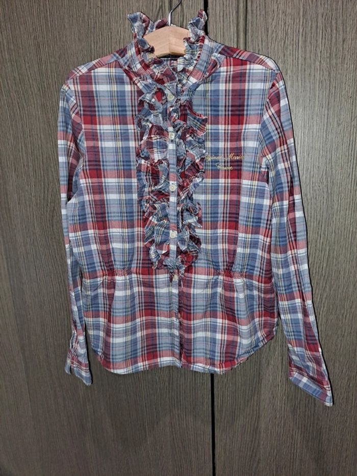 Chemise à carreaux style écossais rouge volants original marines 9/10 ans