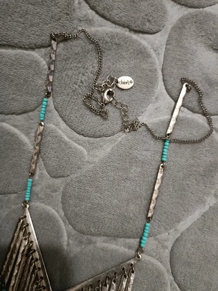 Long collier argenté et turquoise - photo numéro 4