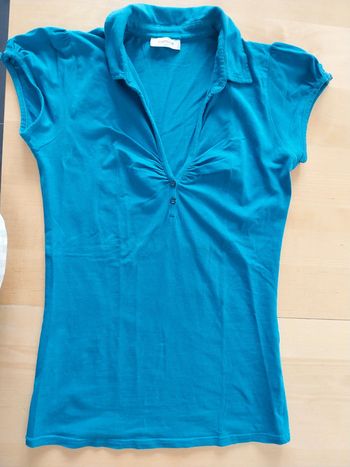 T-shirt à col femme bleu canard