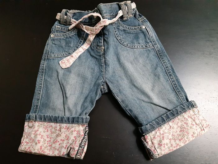 Jean pantalon pantacourt revers liberty bebe fille 18 mois TAO