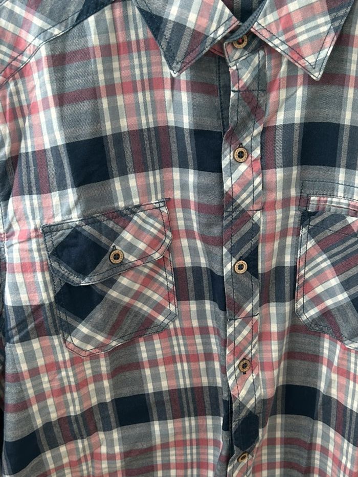 Chemise à carreaux bleu et rose manches longues - kaporal - xl en coton - photo numéro 2