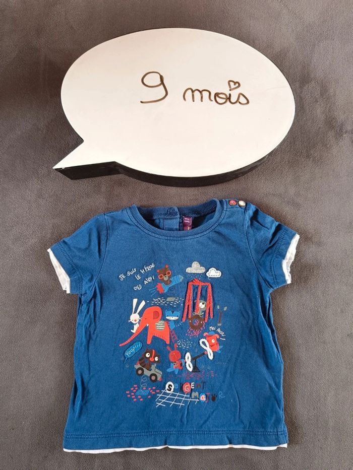 Tee shirt chemise manches courtes Garçon 9 mois parc jeux Sergent major 100% coton