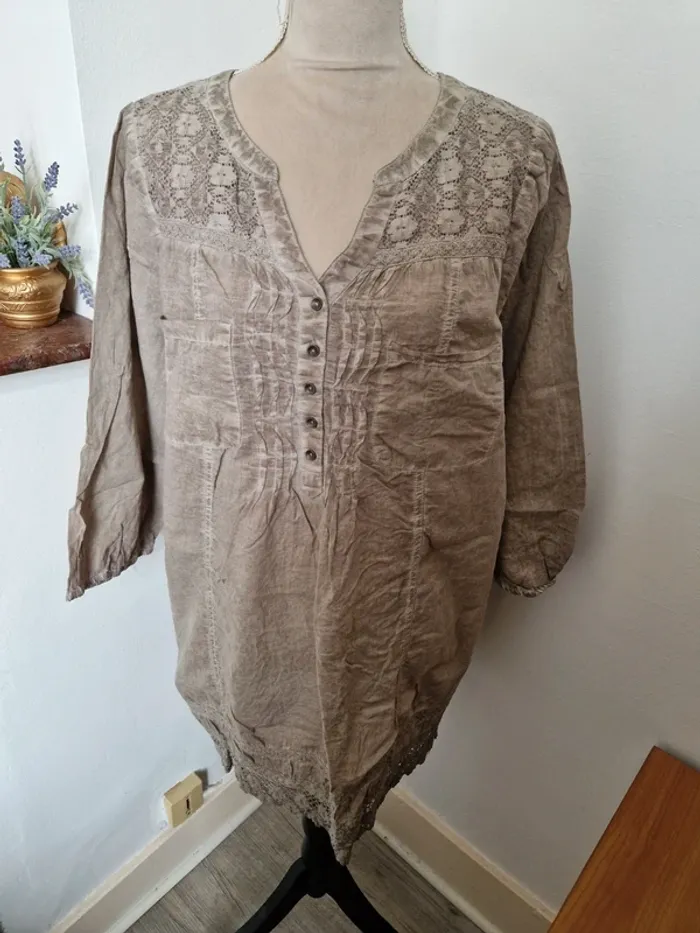 Tunique ms mode taille 48 beige dentelle