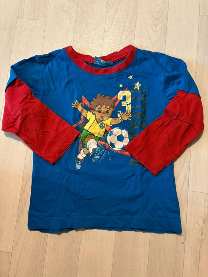 T-shirt Diego rouge et bleu à manches longues 3/4 ans très bon état