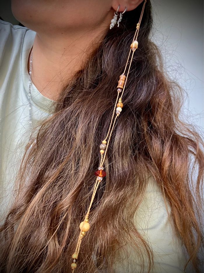 Bijou de cheveux - ateba - macramé pierre Jaspe et Bronzite - photo numéro 4