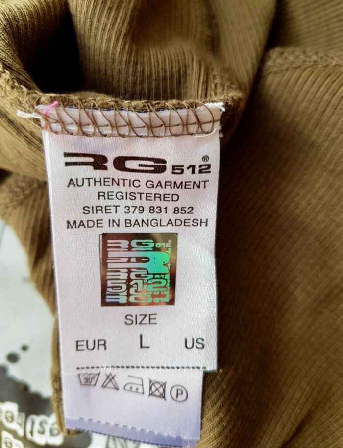 Tee-shirt kaki côtelé RG512 Étiqueté taille L convient à un M - photo numéro 5