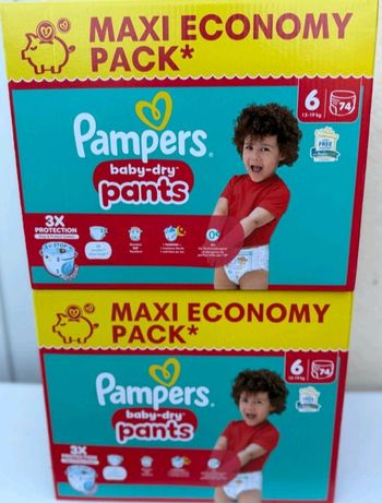 Lot de 2 cartons de Couches Pampers baby dry taille 6 pants