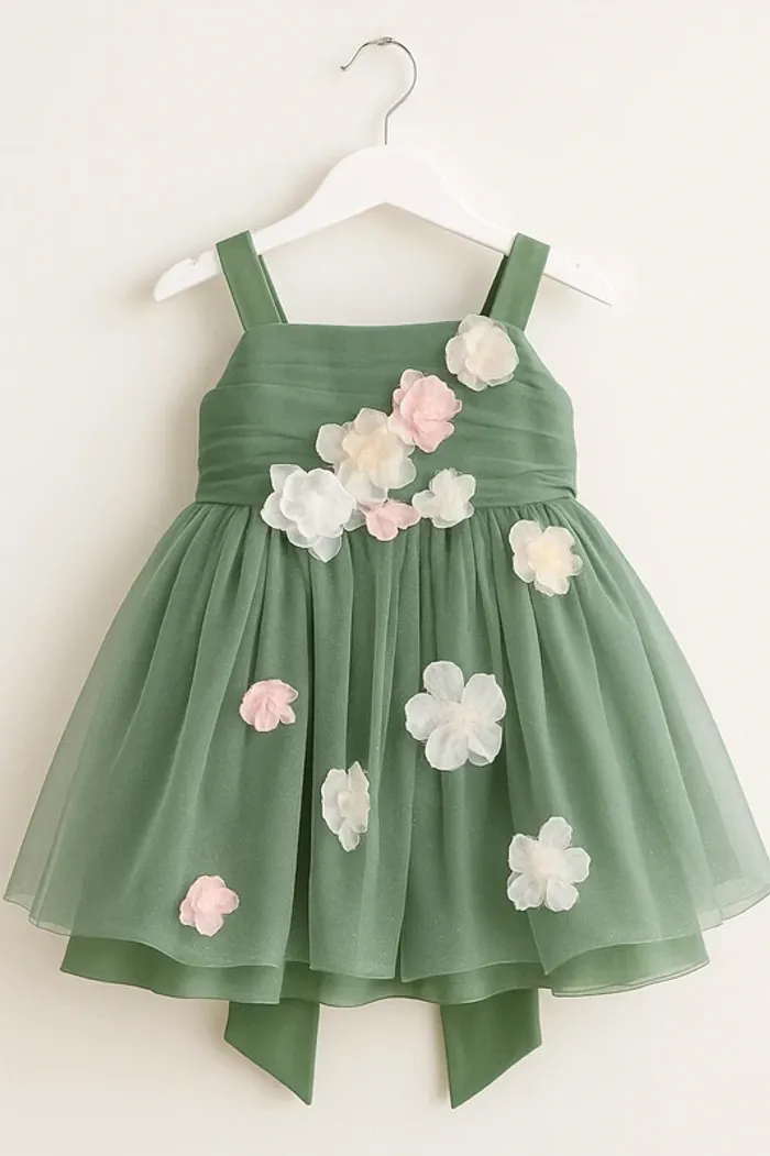 Magnifique robe de cérémonie vert fleurie 18-24 mois