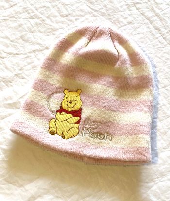 Bonnet Disney Rose Rayures Horizontales Blanches Ours Winnie Pooh Accessoire Petits Enfants Bébés