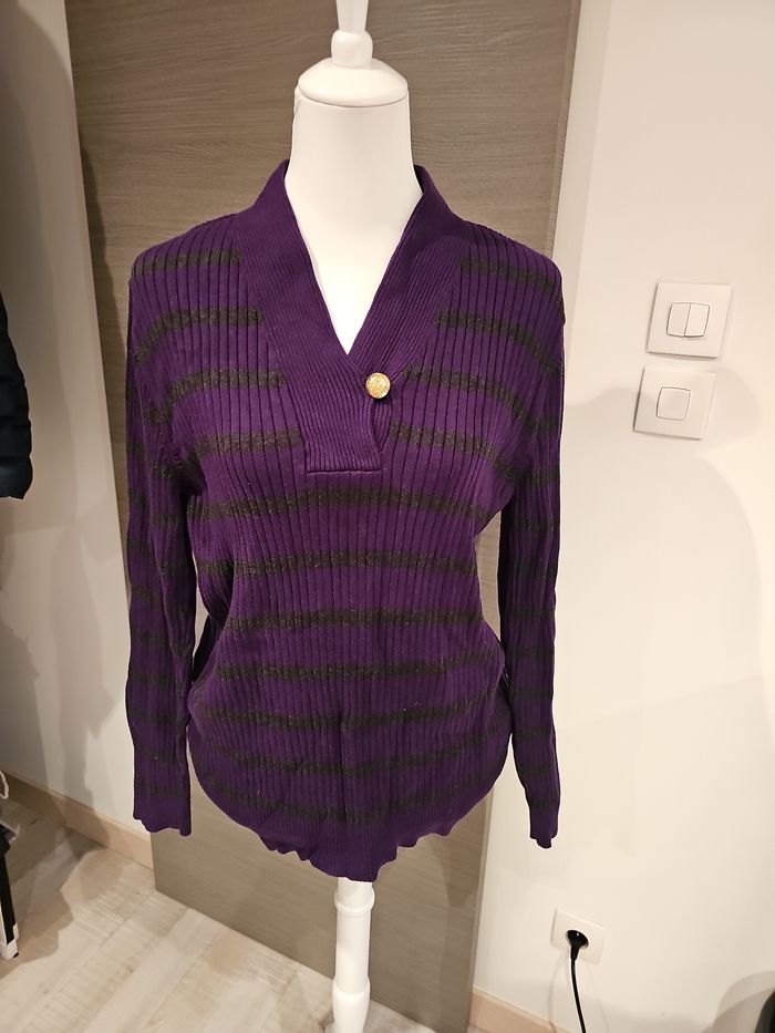 pull violet Lauren Ralph Lauren côtelé rayé femme grande taille