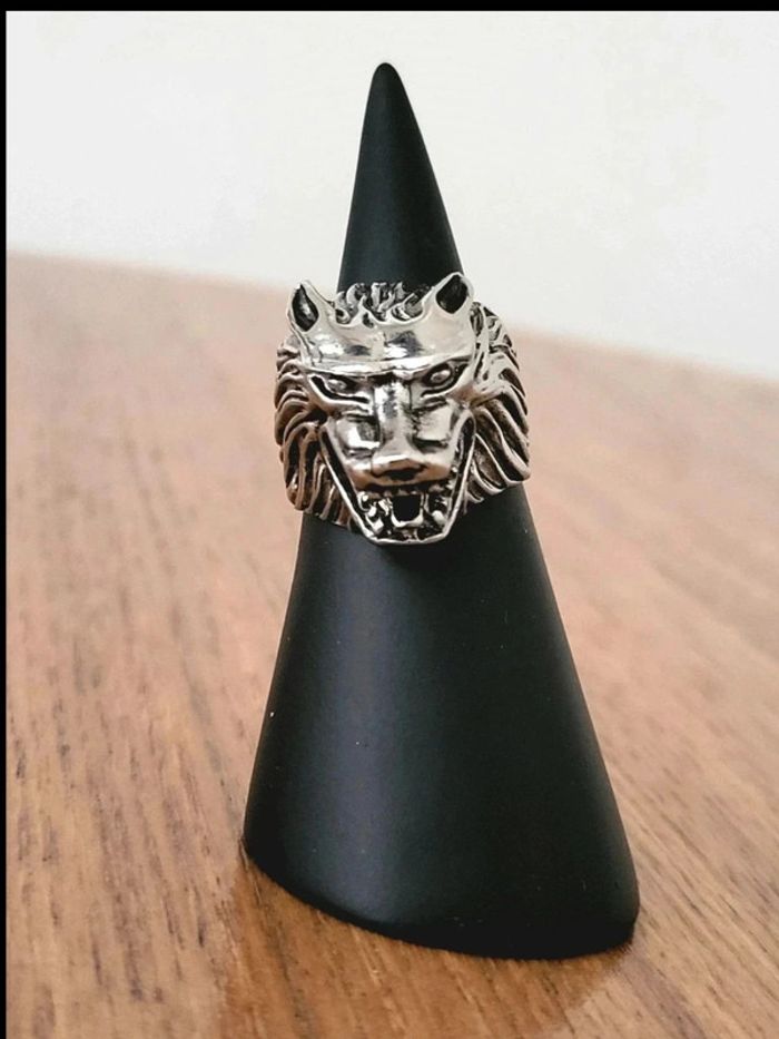 Bague tête de loup argentée – anneau tribal homme – style biker sauvage Taille 7 17.3 mm
