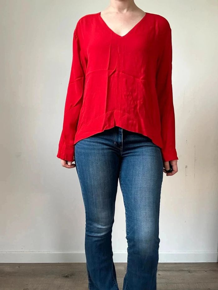 Blouse légère col V rouge vif - Taille 38 - Neuf sans étiquette - photo numéro 3