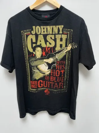 Rare Vintage Johnny Cash Music Zion Rootswear Print T-Shirt Mens Large