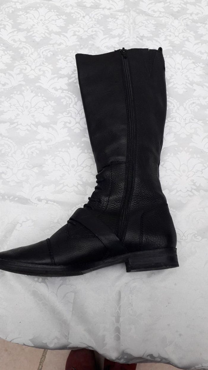 Bottes hautes en cuir grainé noir Taille 36 - photo numéro 5