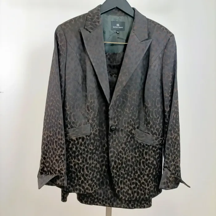 Ensemble Tailleur jupe et veste Olivier Grant motif léopard satiné - taille 44 A776 - photo numéro 7
