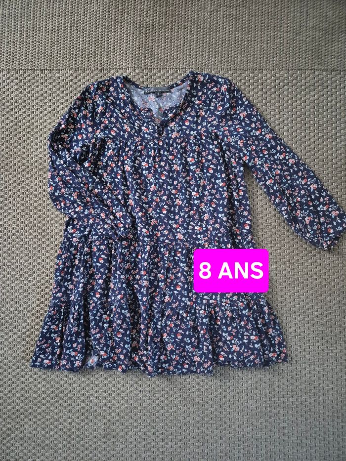 Robe à fleurs bleue marine manches longues - 8 ans